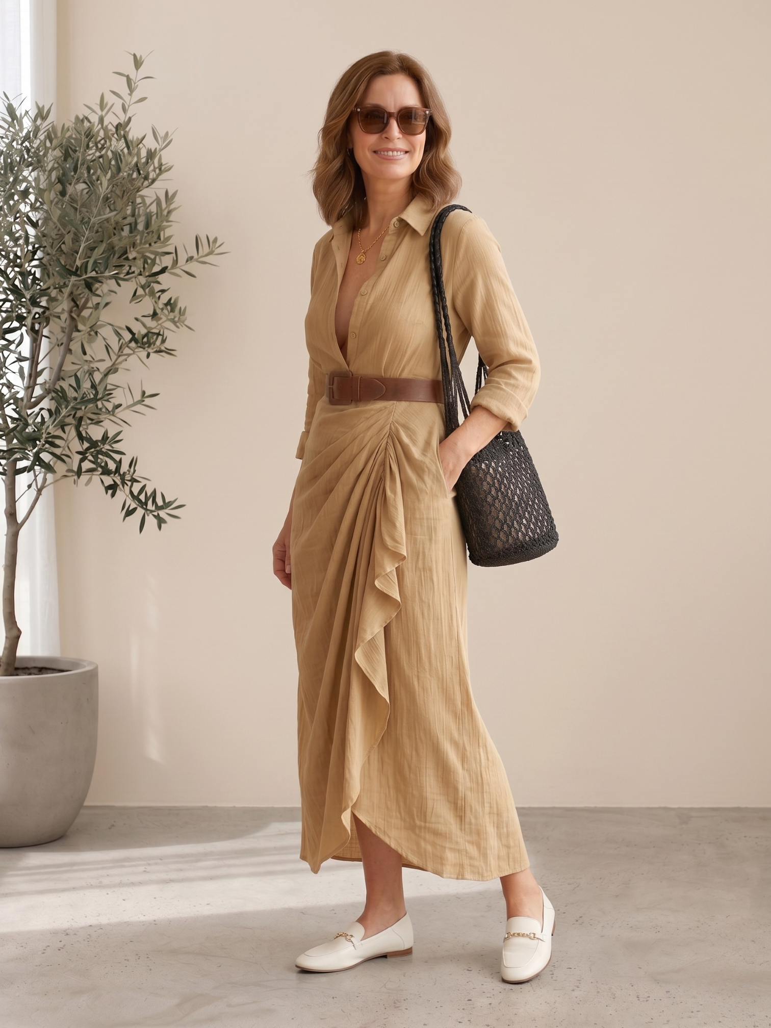 Valentina – Belted Lapel Maxi Dress