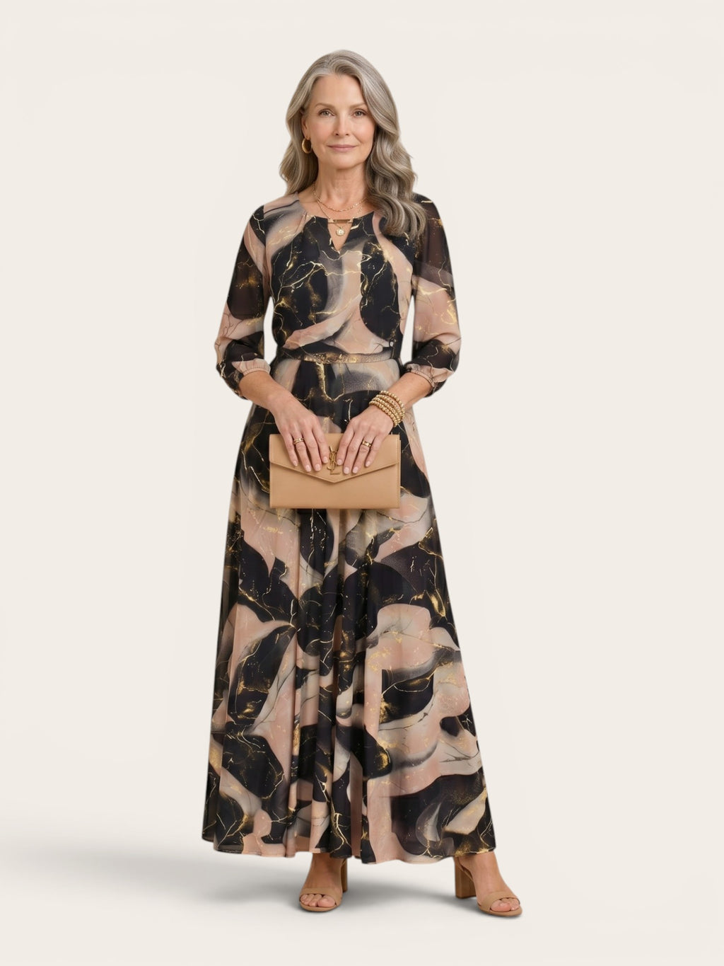 Aurelia – Marble Chiffon Maxi Dress