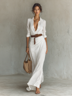 Valentina – Belted Lapel Maxi Dress