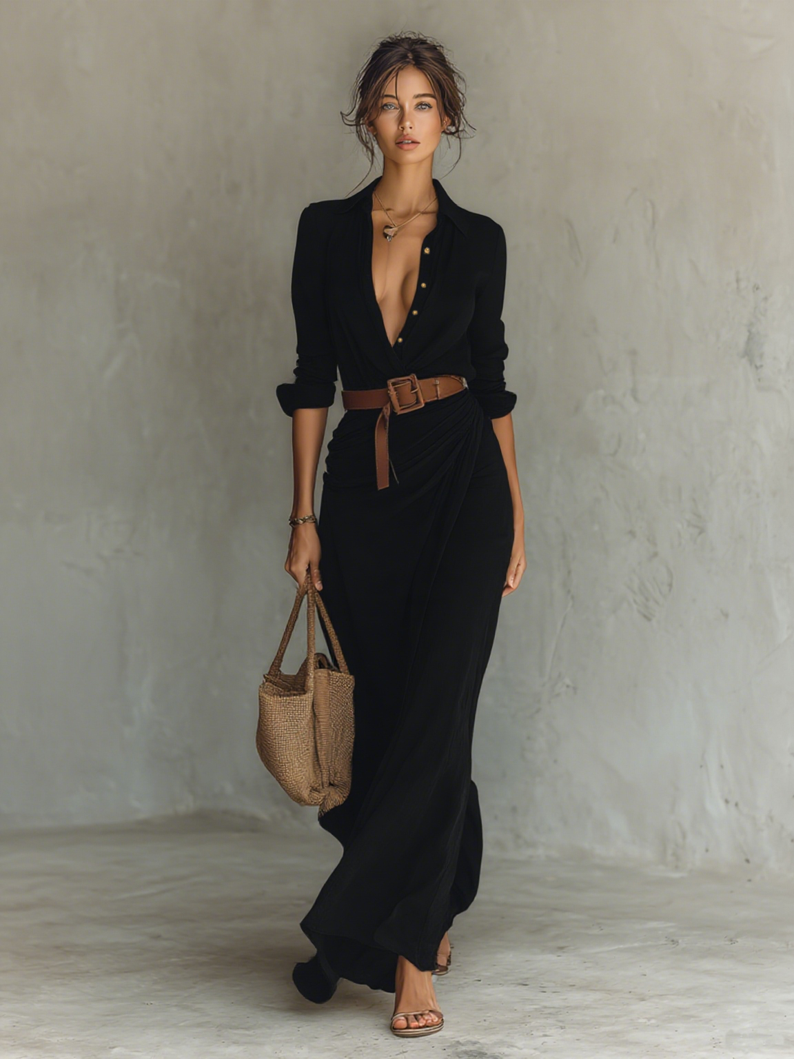 Valentina – Belted Lapel Maxi Dress