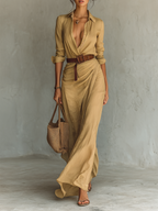 Valentina – Belted Lapel Maxi Dress