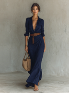 Valentina – Belted Lapel Maxi Dress