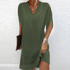 Elara – Soft Drape V-Neck Dress