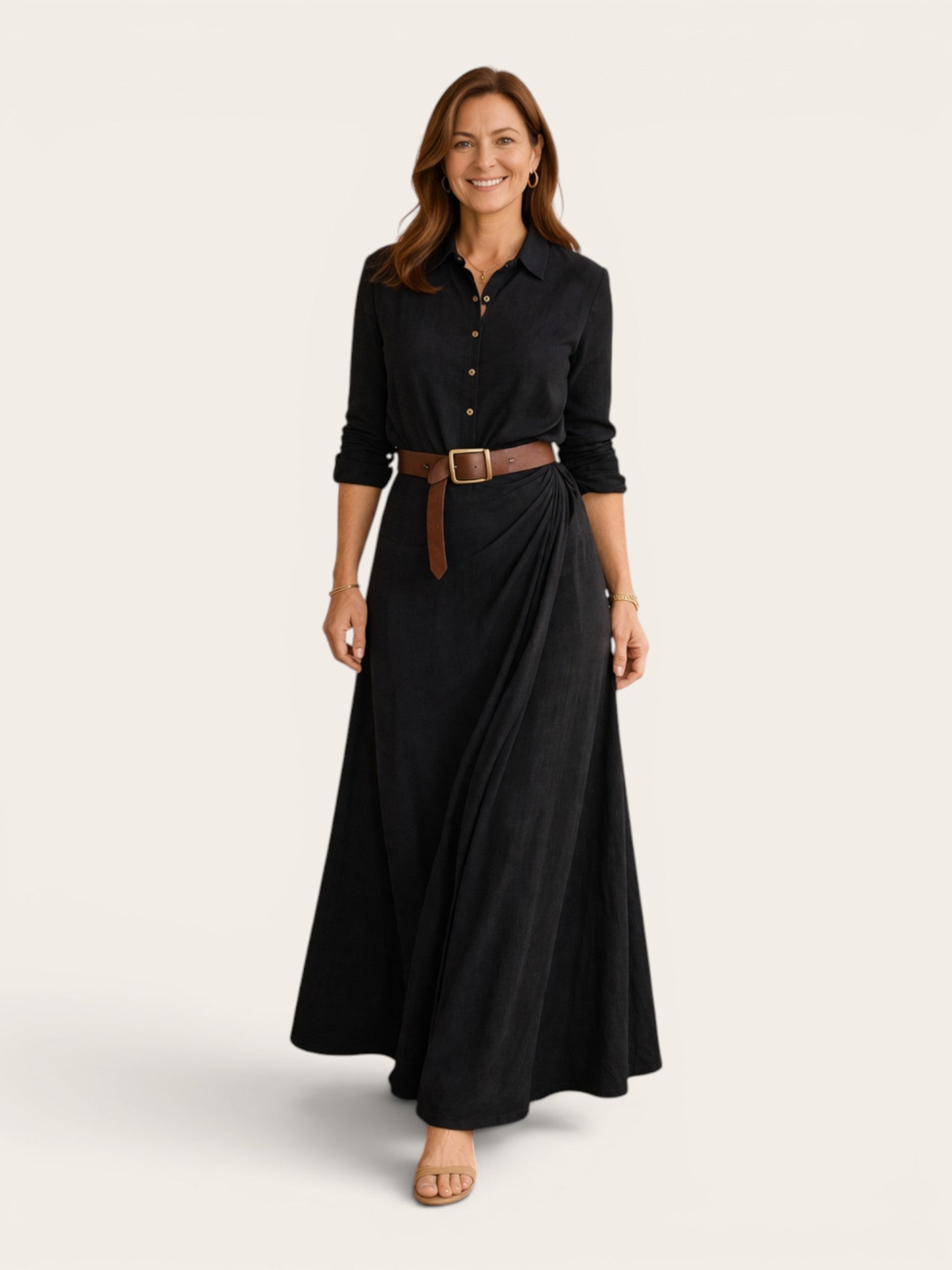 Valentina – Belted Lapel Maxi Dress