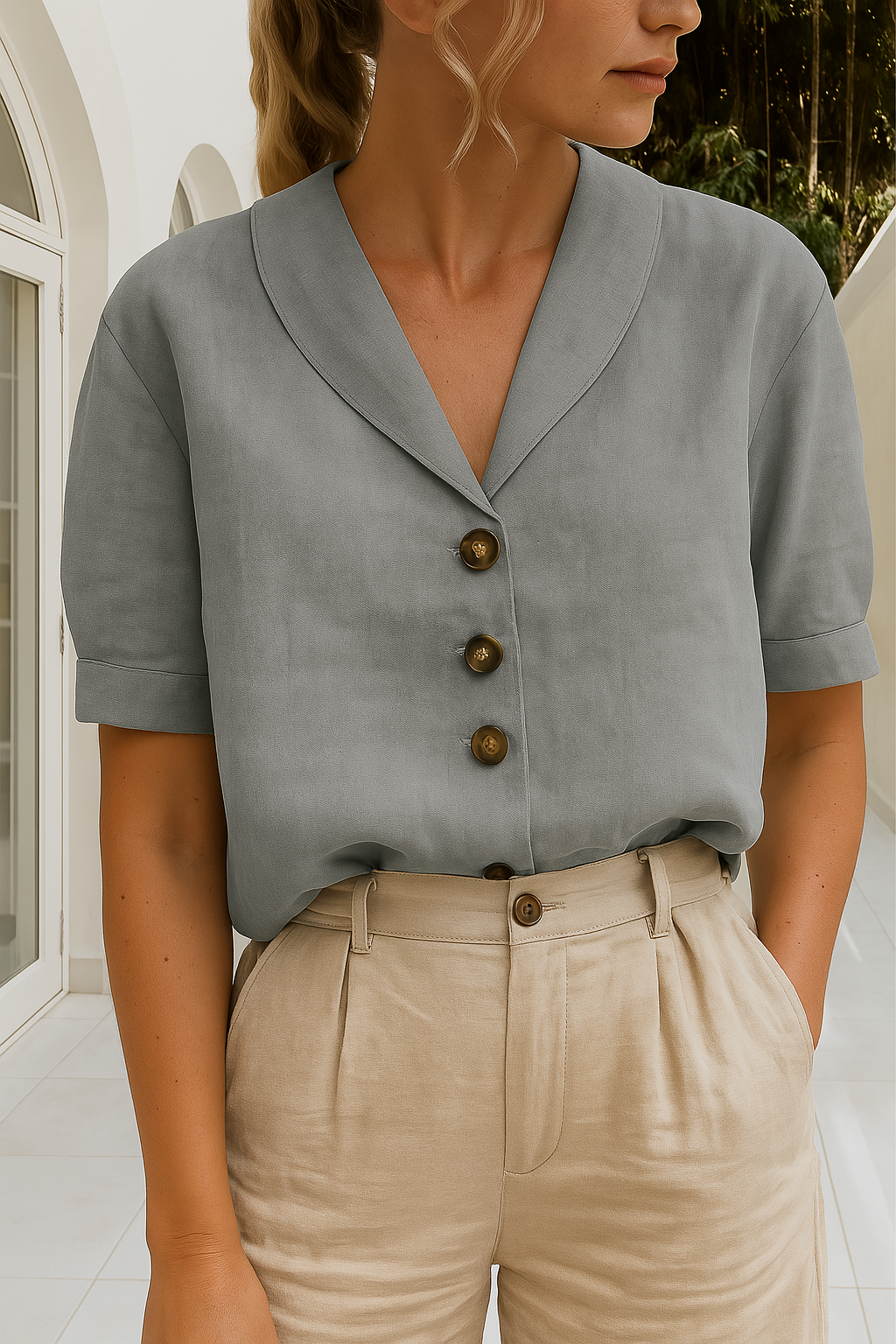 Aveline – Tailored Linen Button Blouse