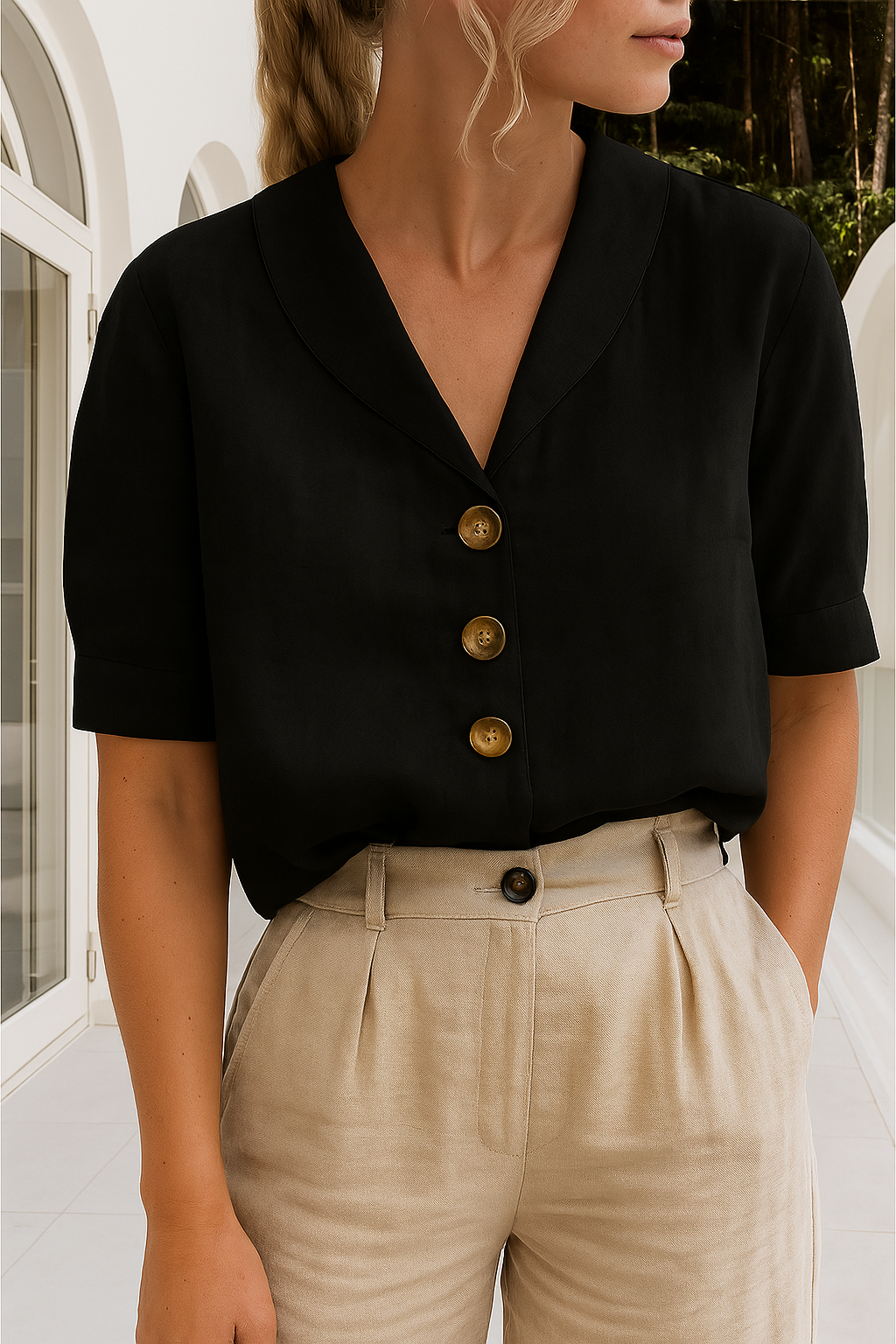 Aveline – Tailored Linen Button Blouse