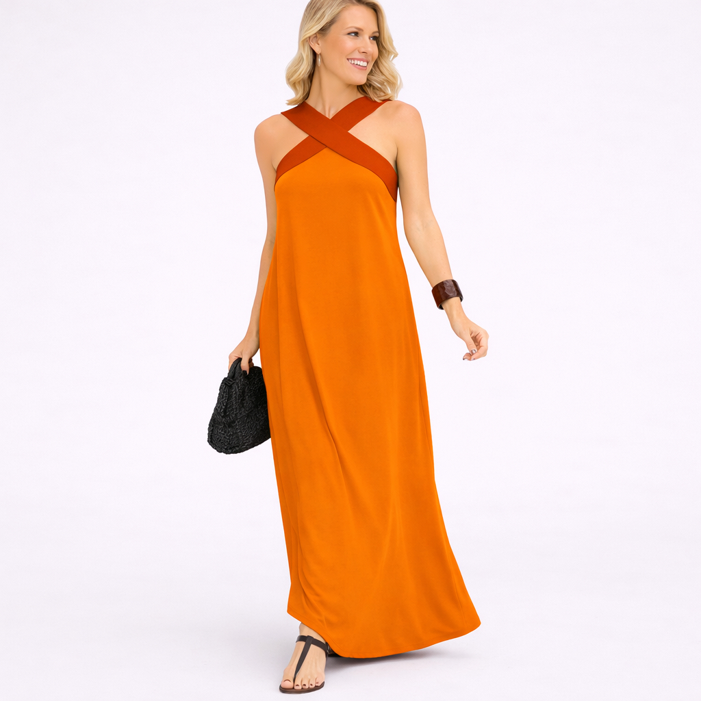 Delphine – Crossed Halter Maxi Dress