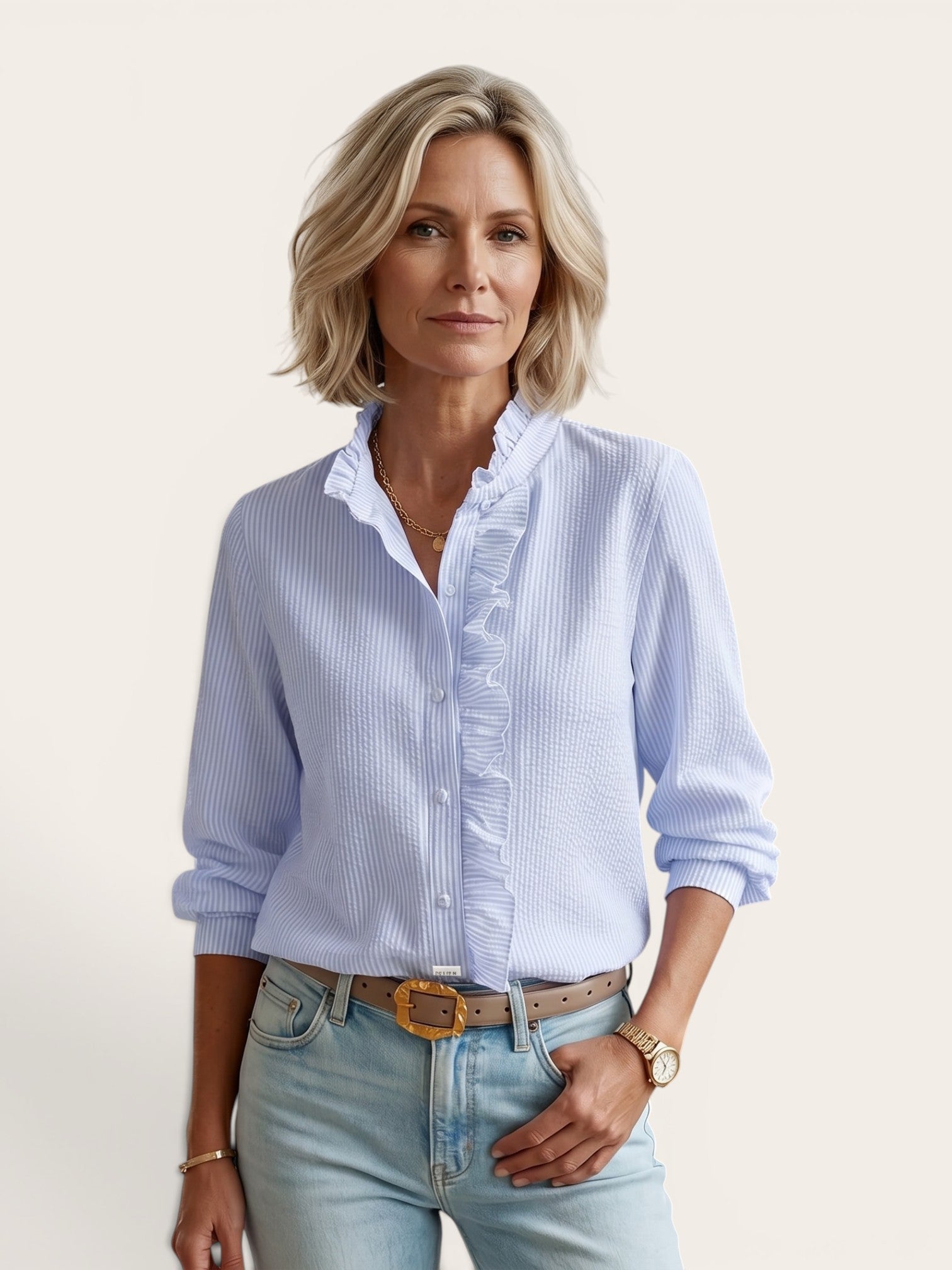 Isabella – Striped Ruffle Blouse