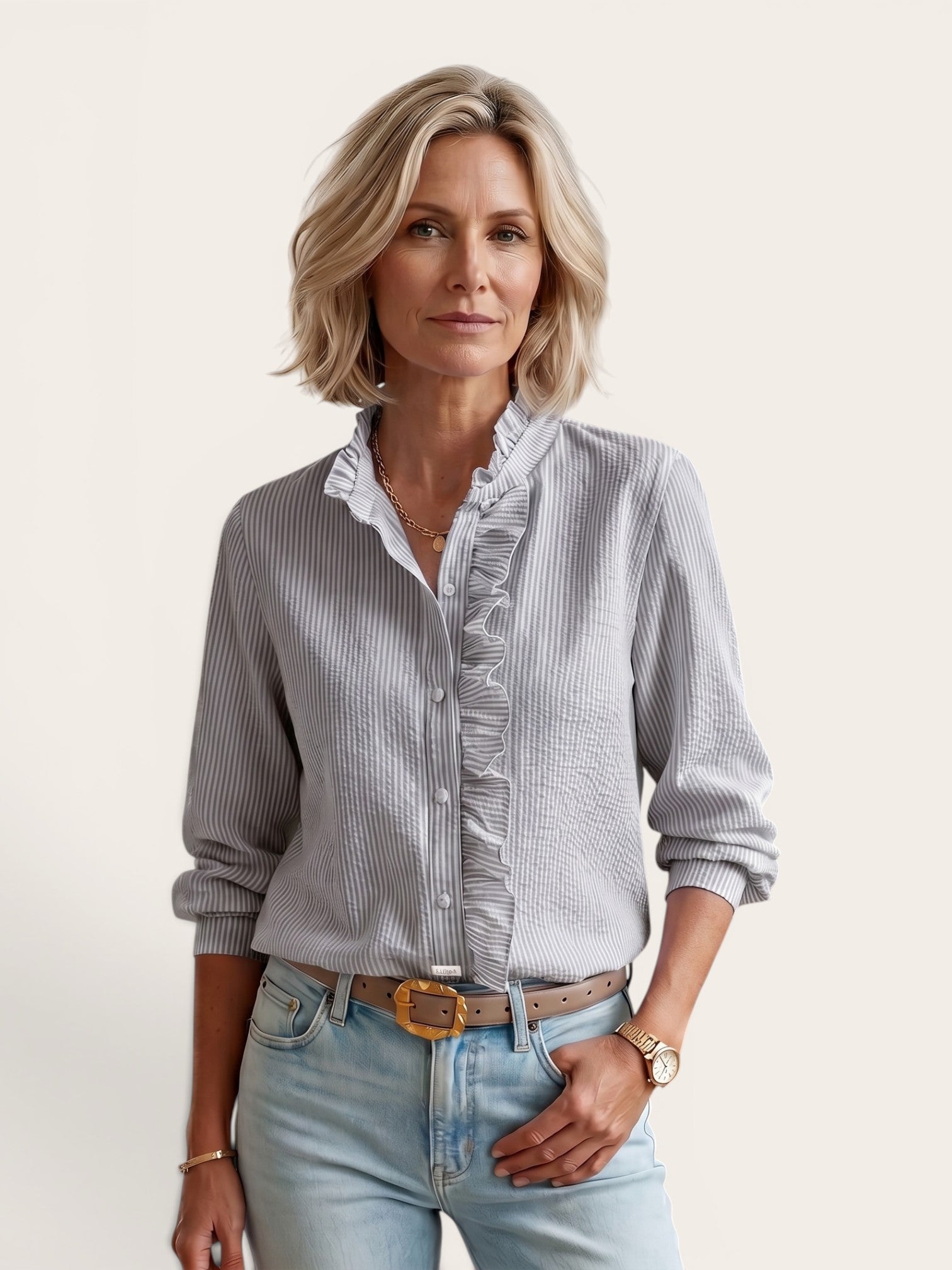 Isabella – Striped Ruffle Blouse