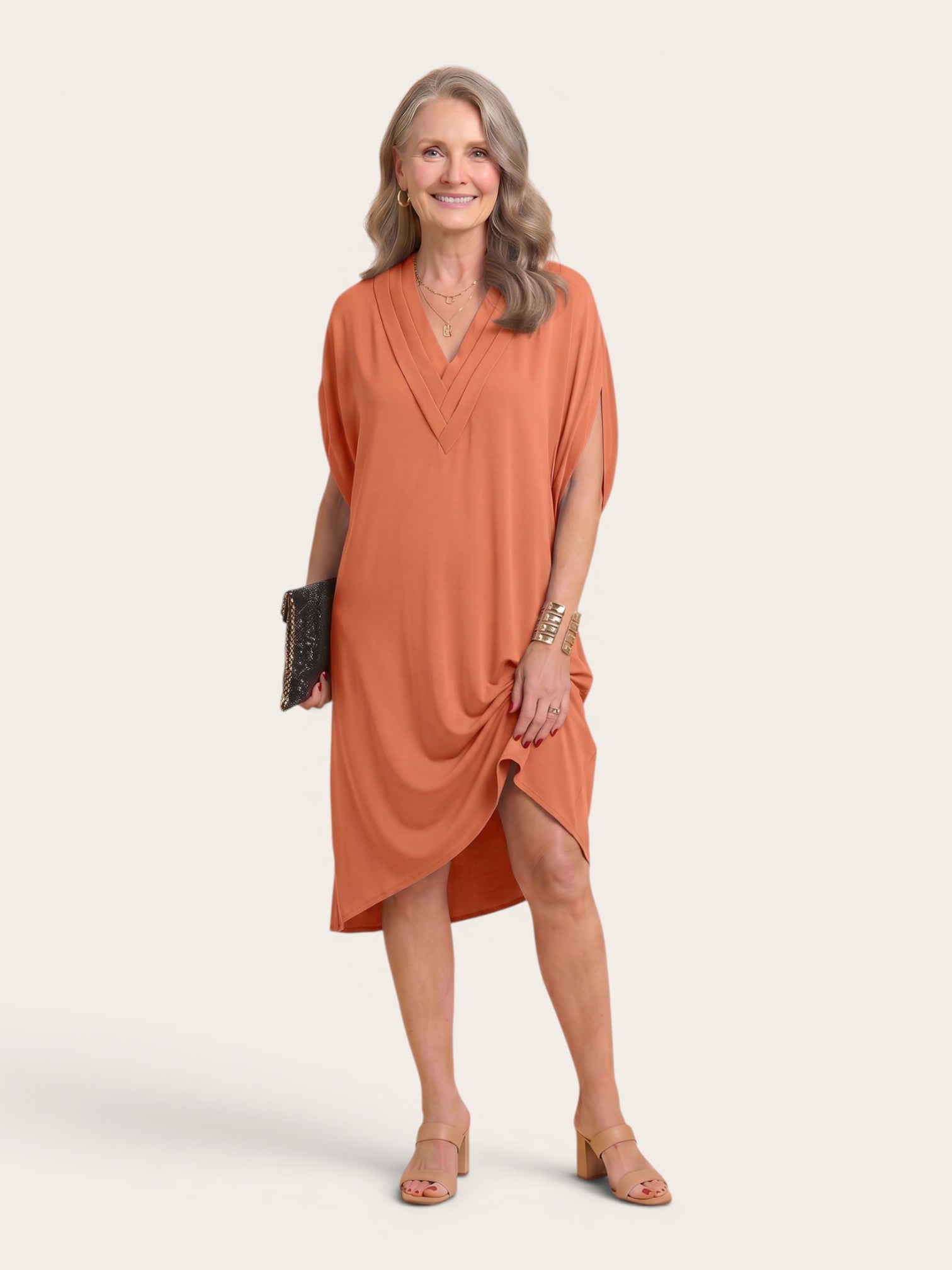 Elara – Soft Drape V-Neck Dress