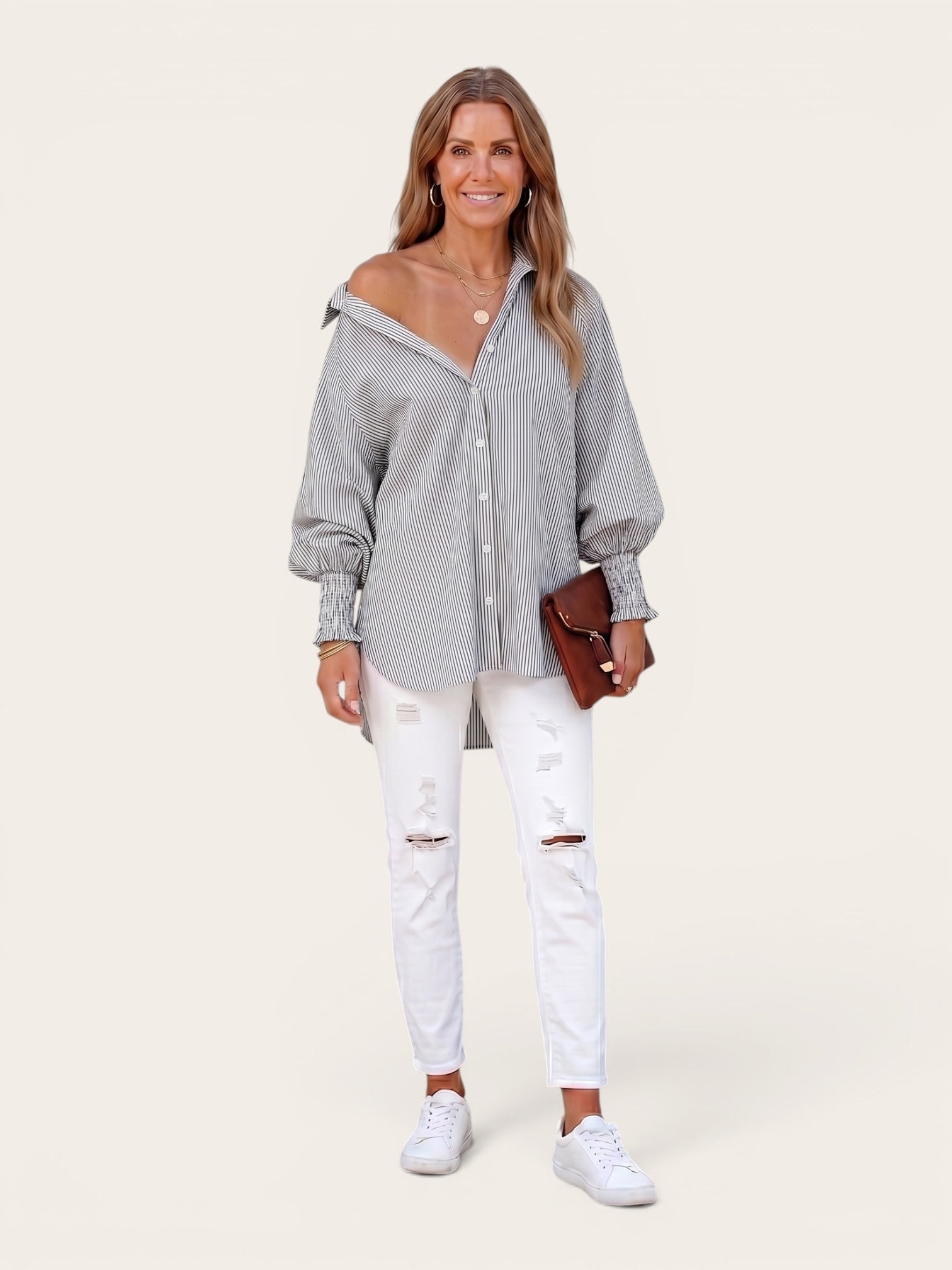 Maude – Breezy Off-Shoulder Stripe Blouse