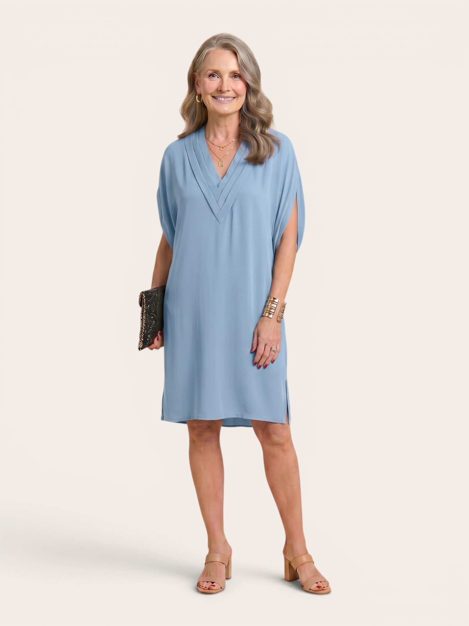 Elara – Soft Drape V-Neck Dress
