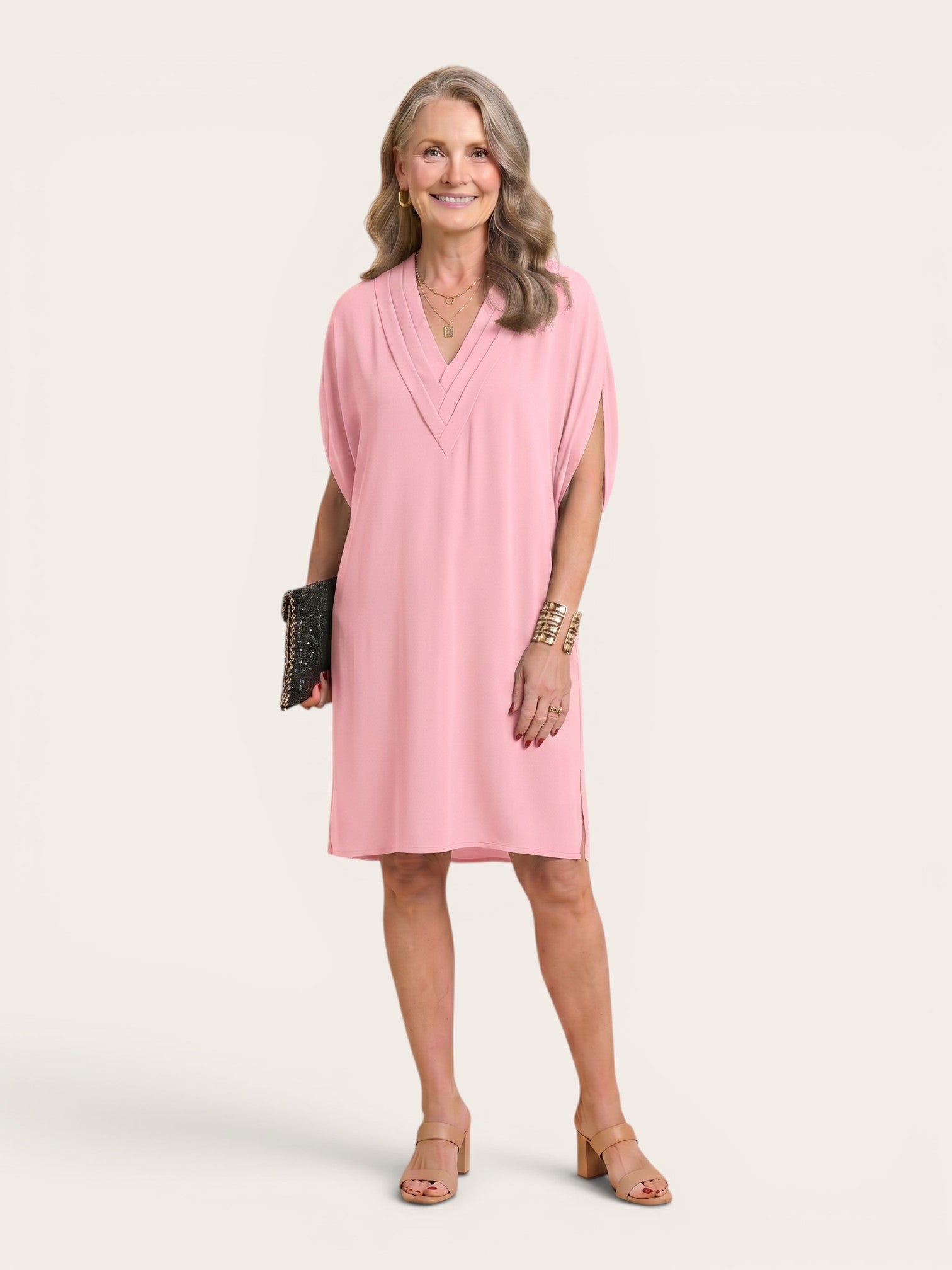 Elara – Soft Drape V-Neck Dress