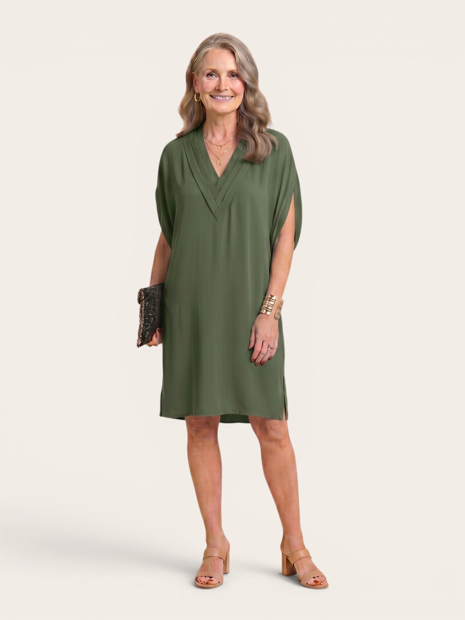 Elara – Soft Drape V-Neck Dress