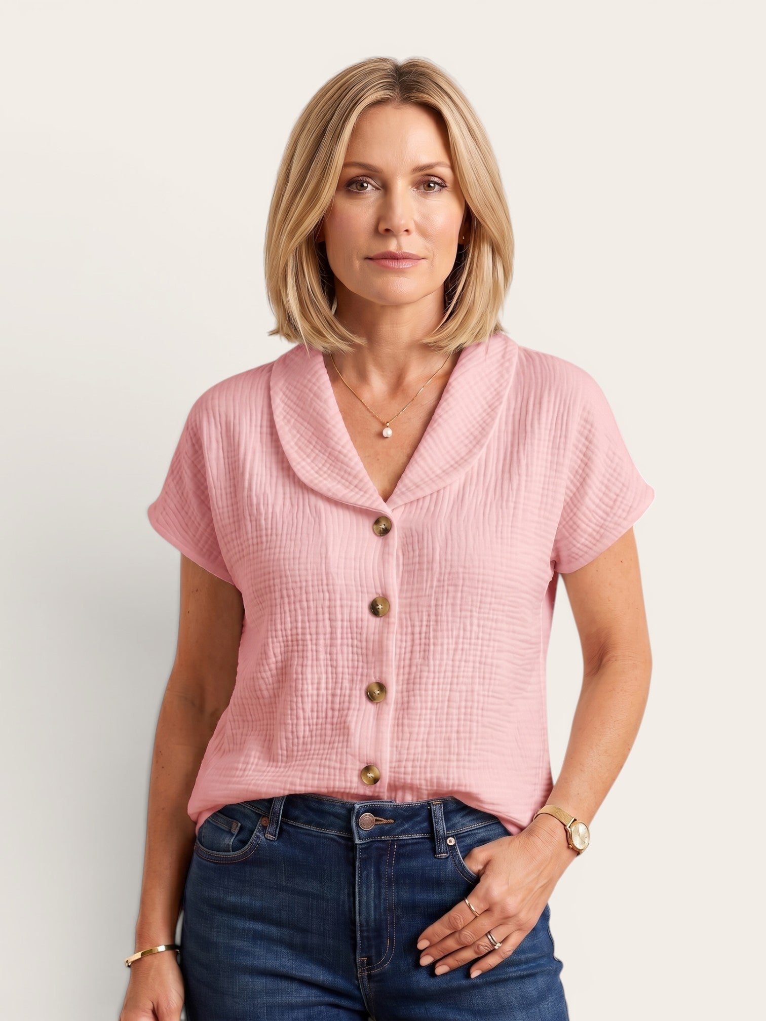 Elani – Textured Cotton Button Blouse
