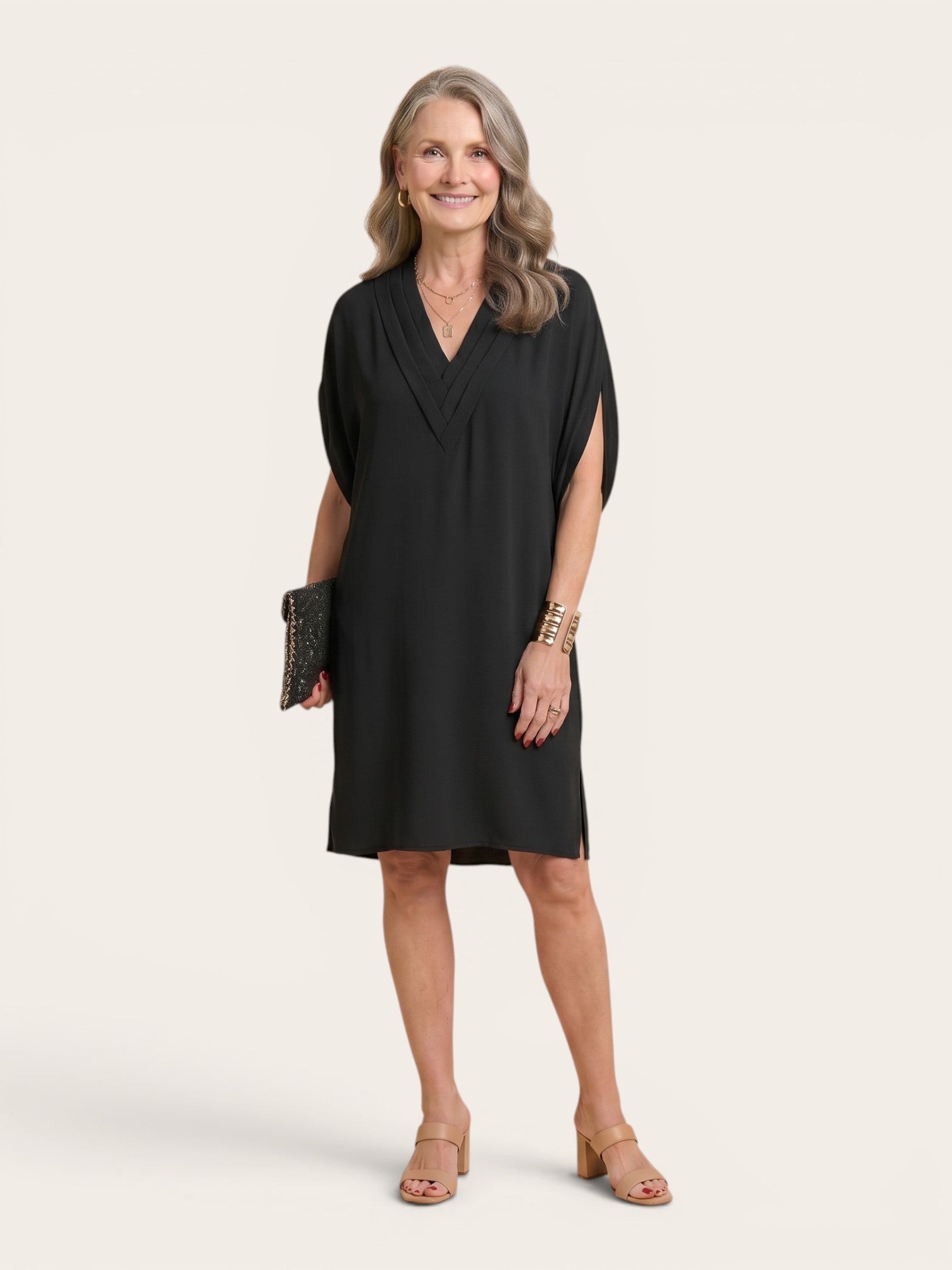 Elara – Soft Drape V-Neck Dress