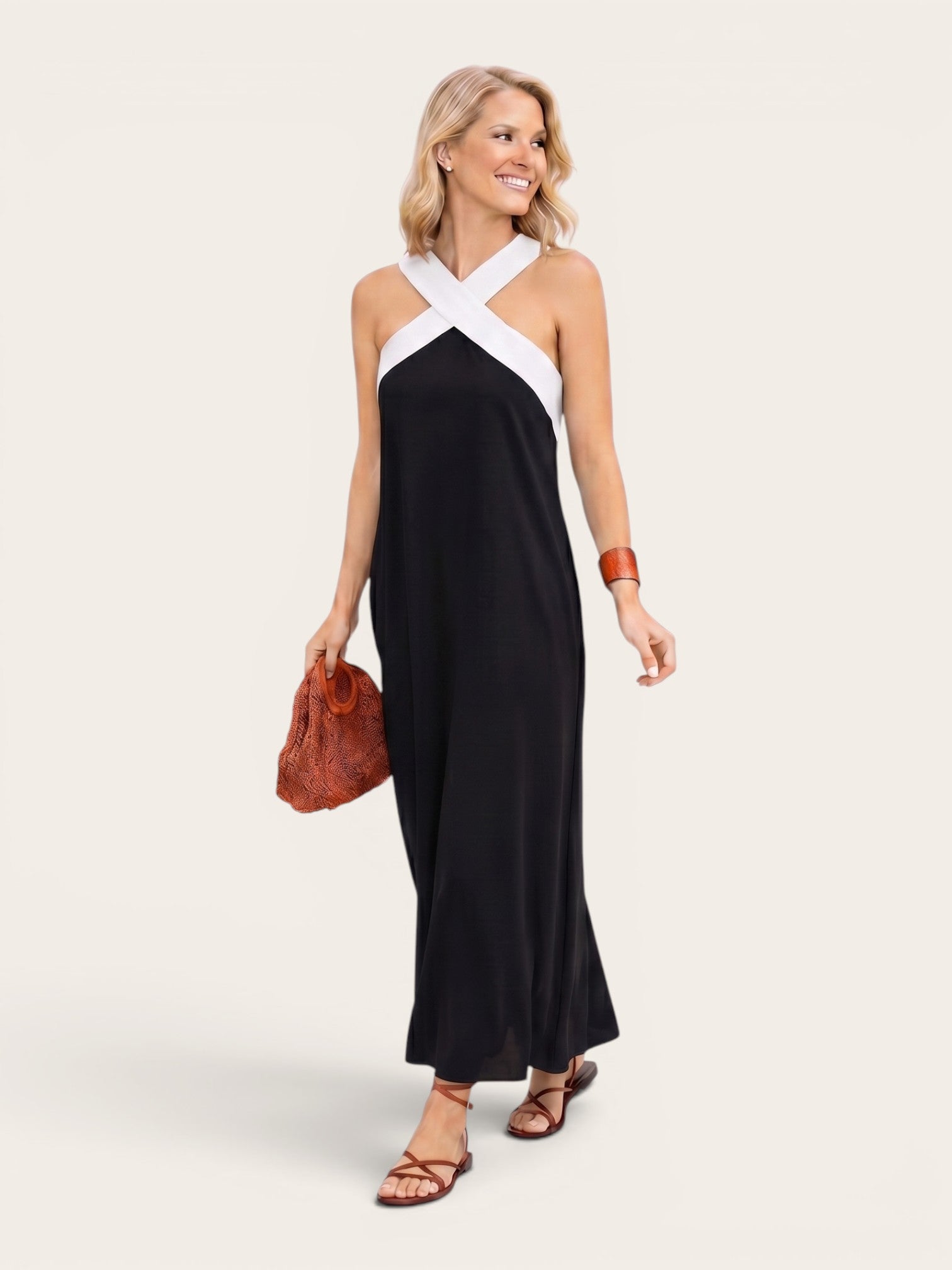 Delphine – Crossed Halter Maxi Dress