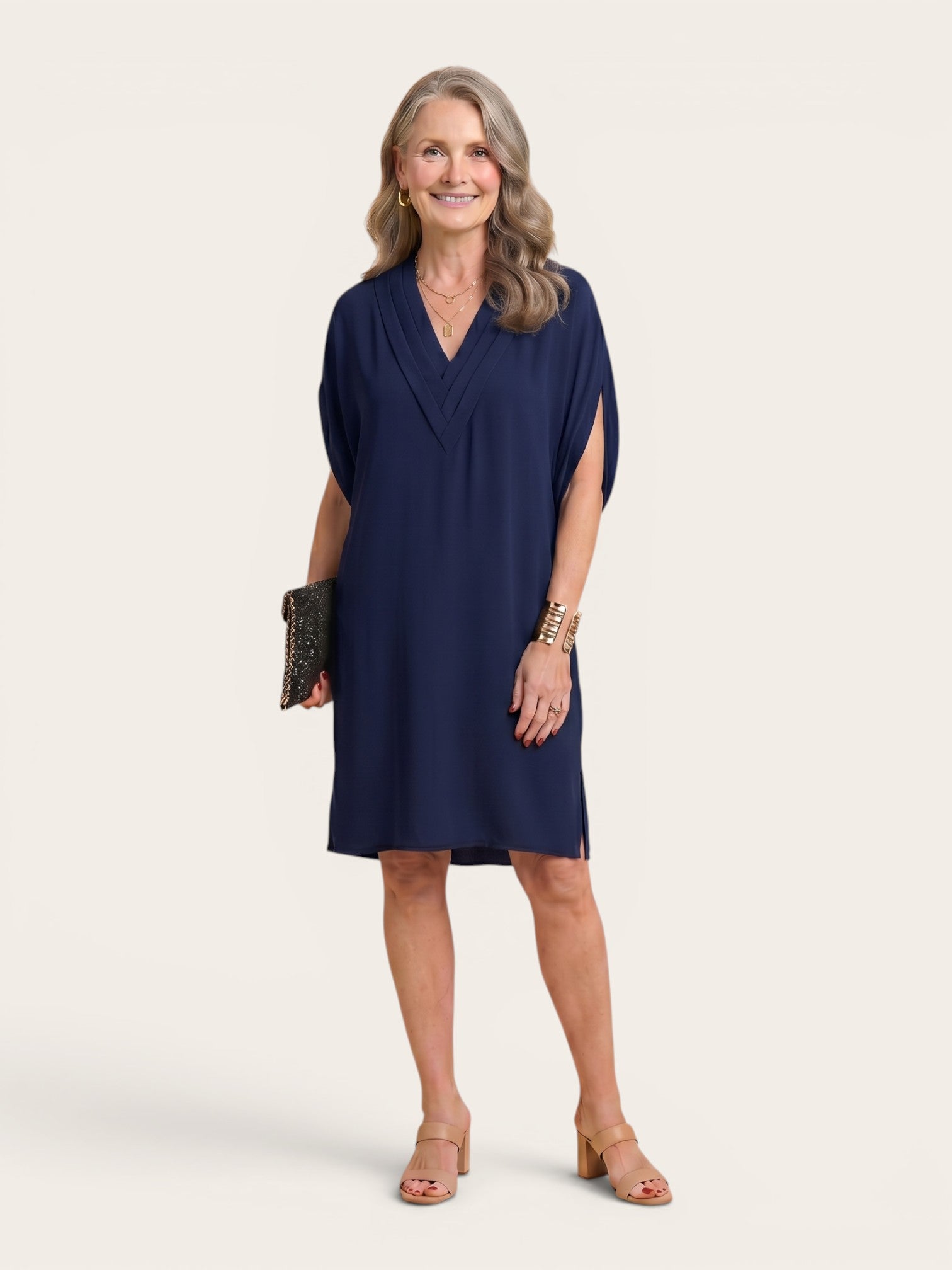 Elara – Soft Drape V-Neck Dress