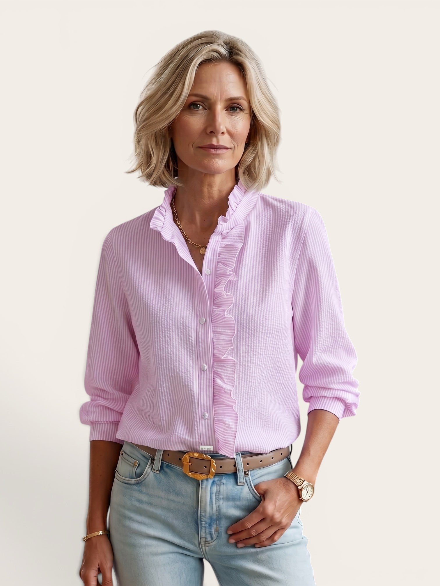 Isabella – Striped Ruffle Blouse