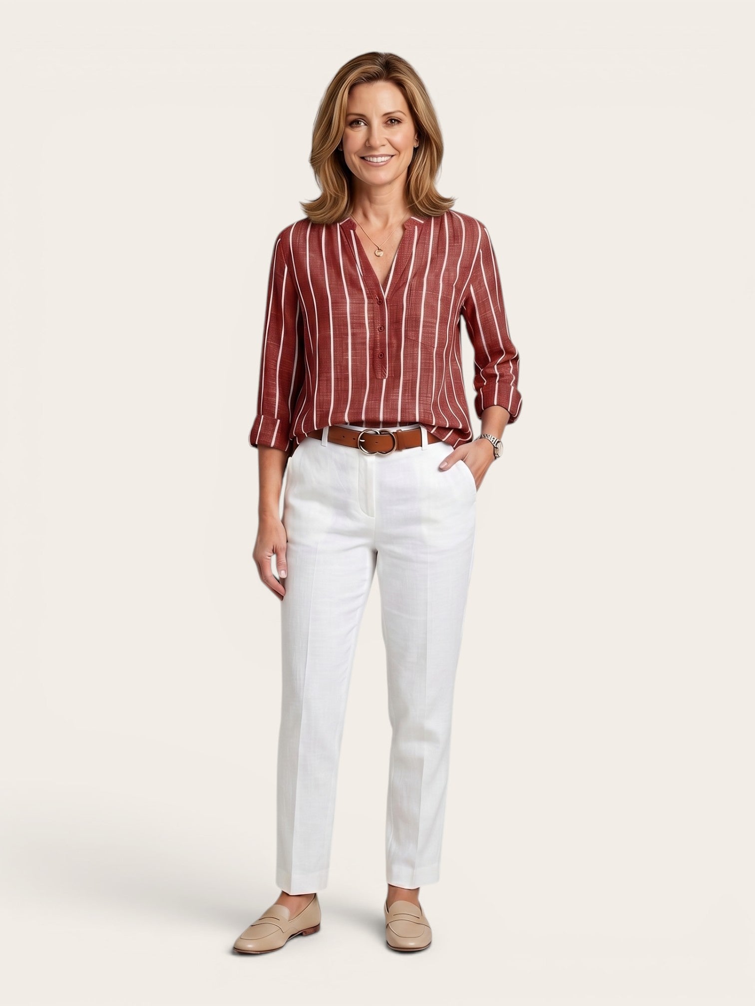 Elandra – Striped Linen Blend Blouse