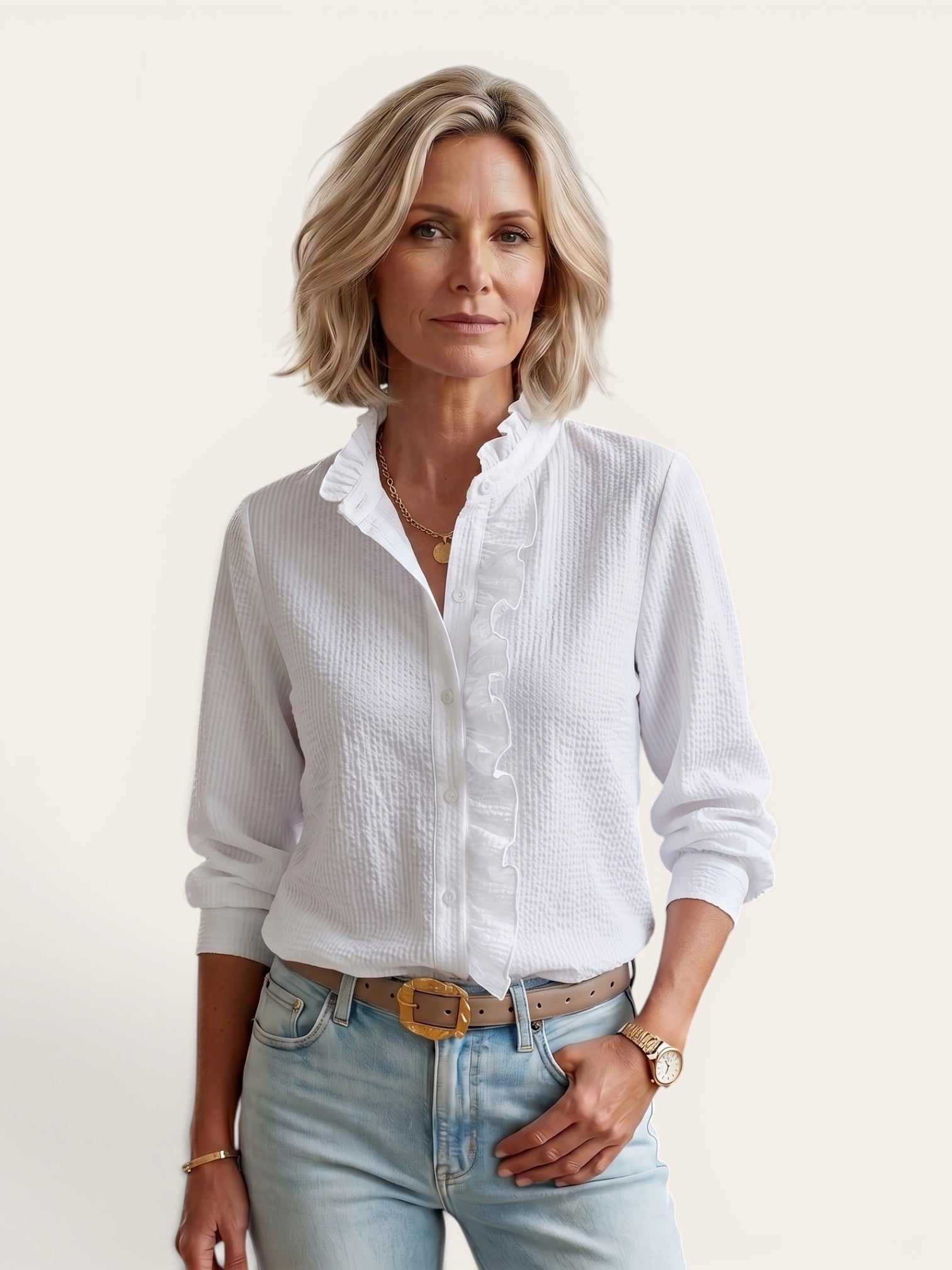 Isabella – Striped Ruffle Blouse