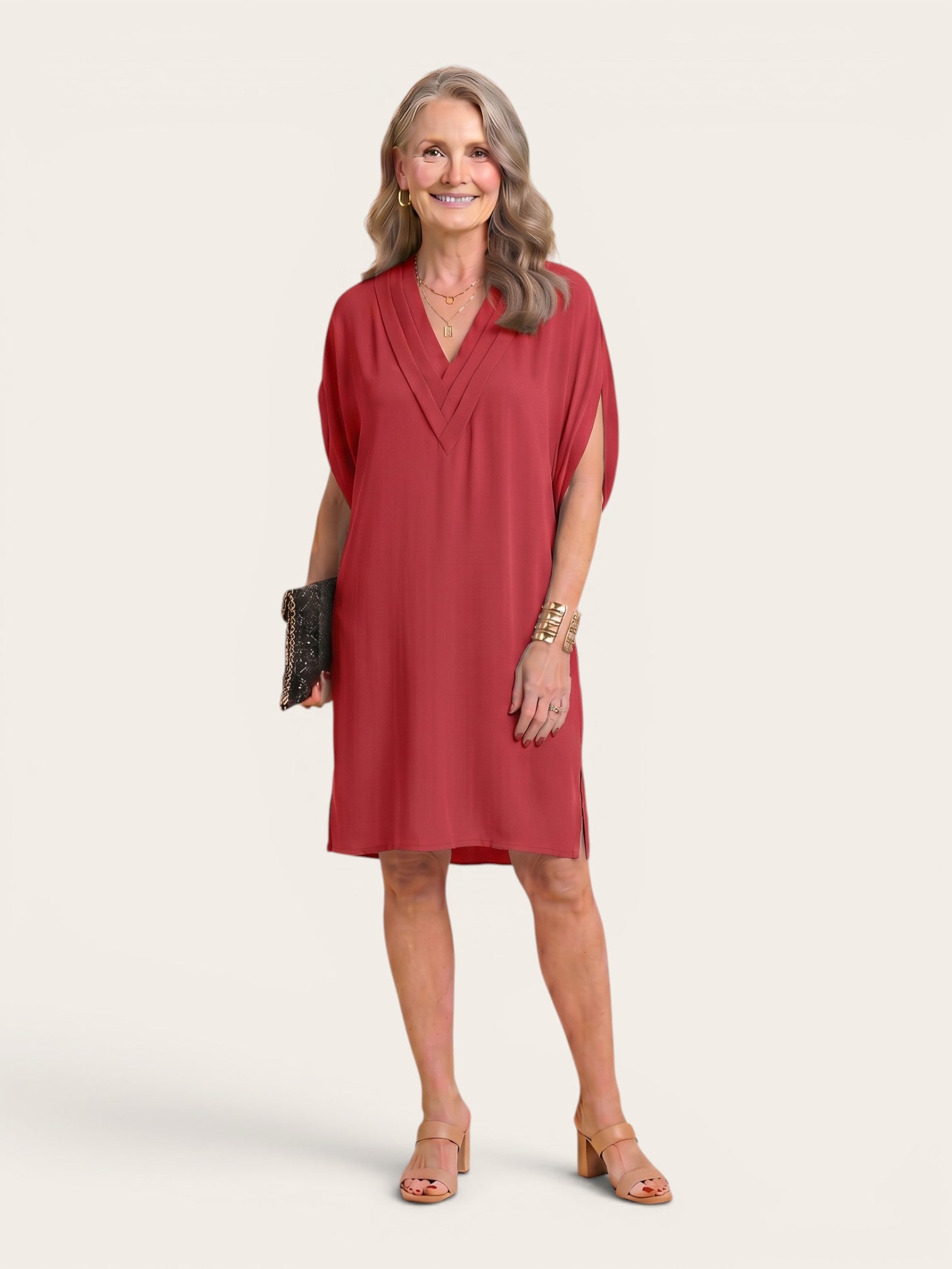 Elara – Soft Drape V-Neck Dress
