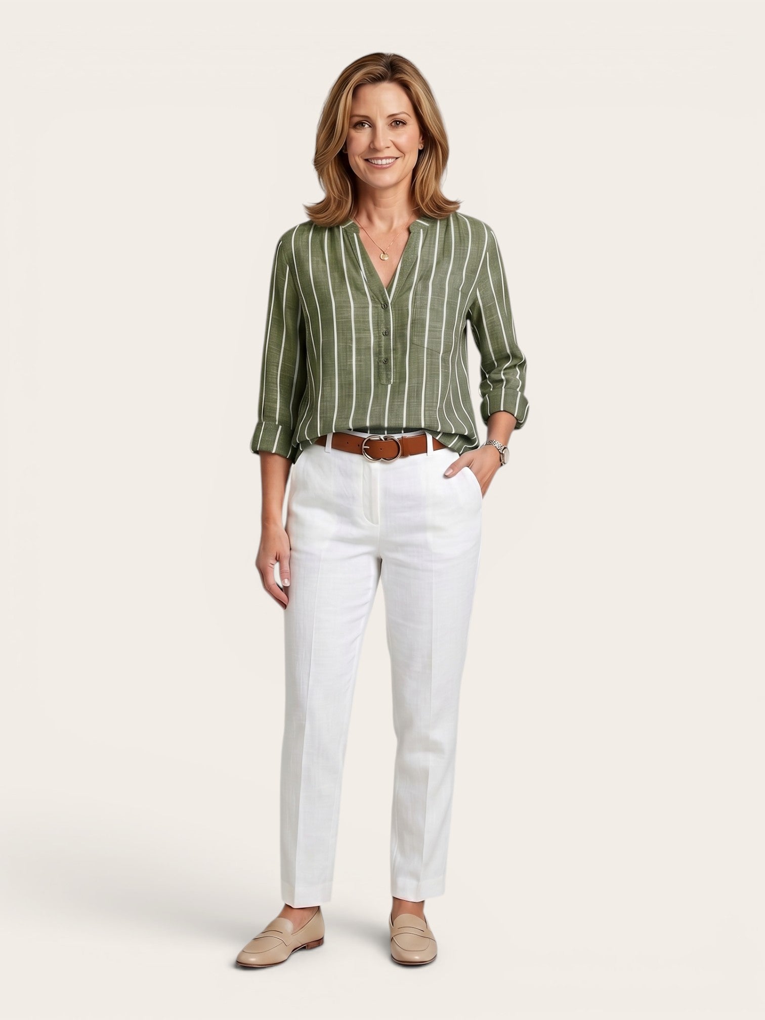 Elandra – Striped Linen Blend Blouse