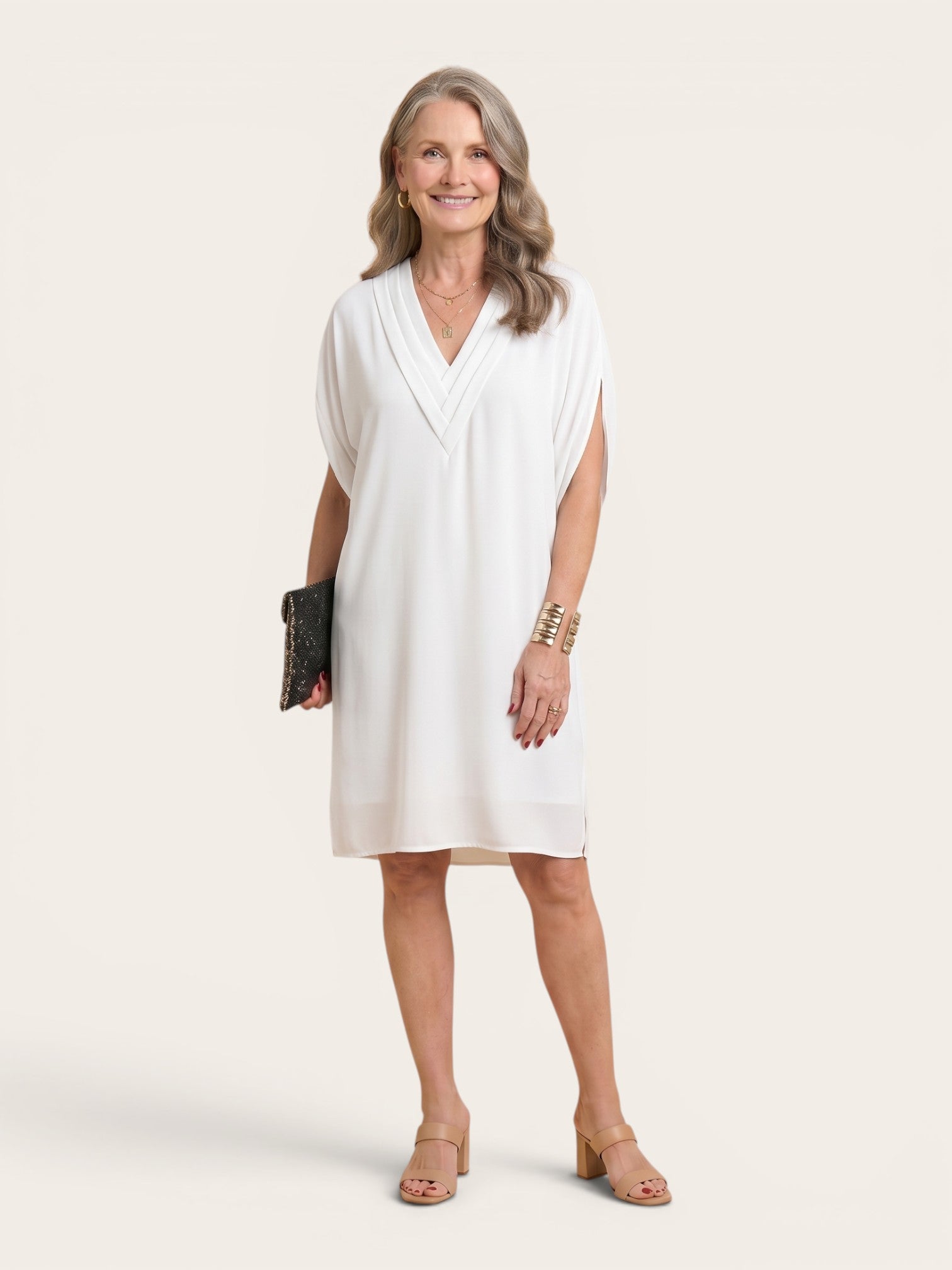 Elara – Soft Drape V-Neck Dress