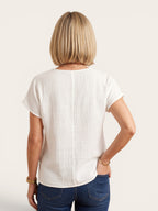 Elani – Textured Cotton Button Blouse