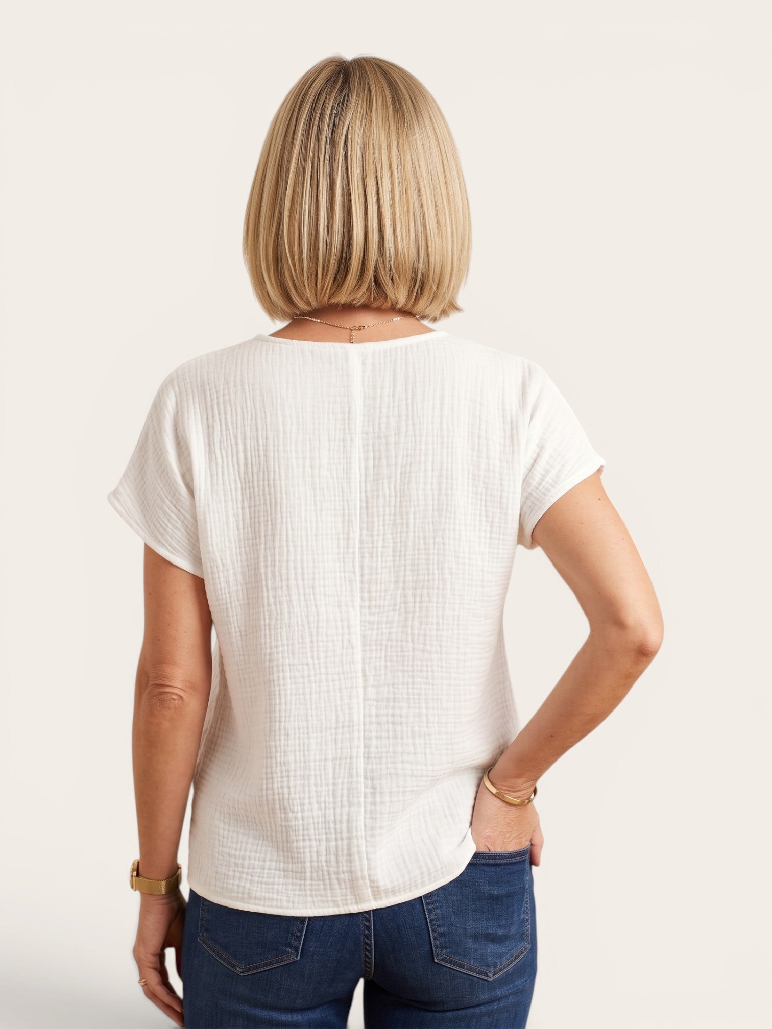 Elani – Textured Cotton Button Blouse