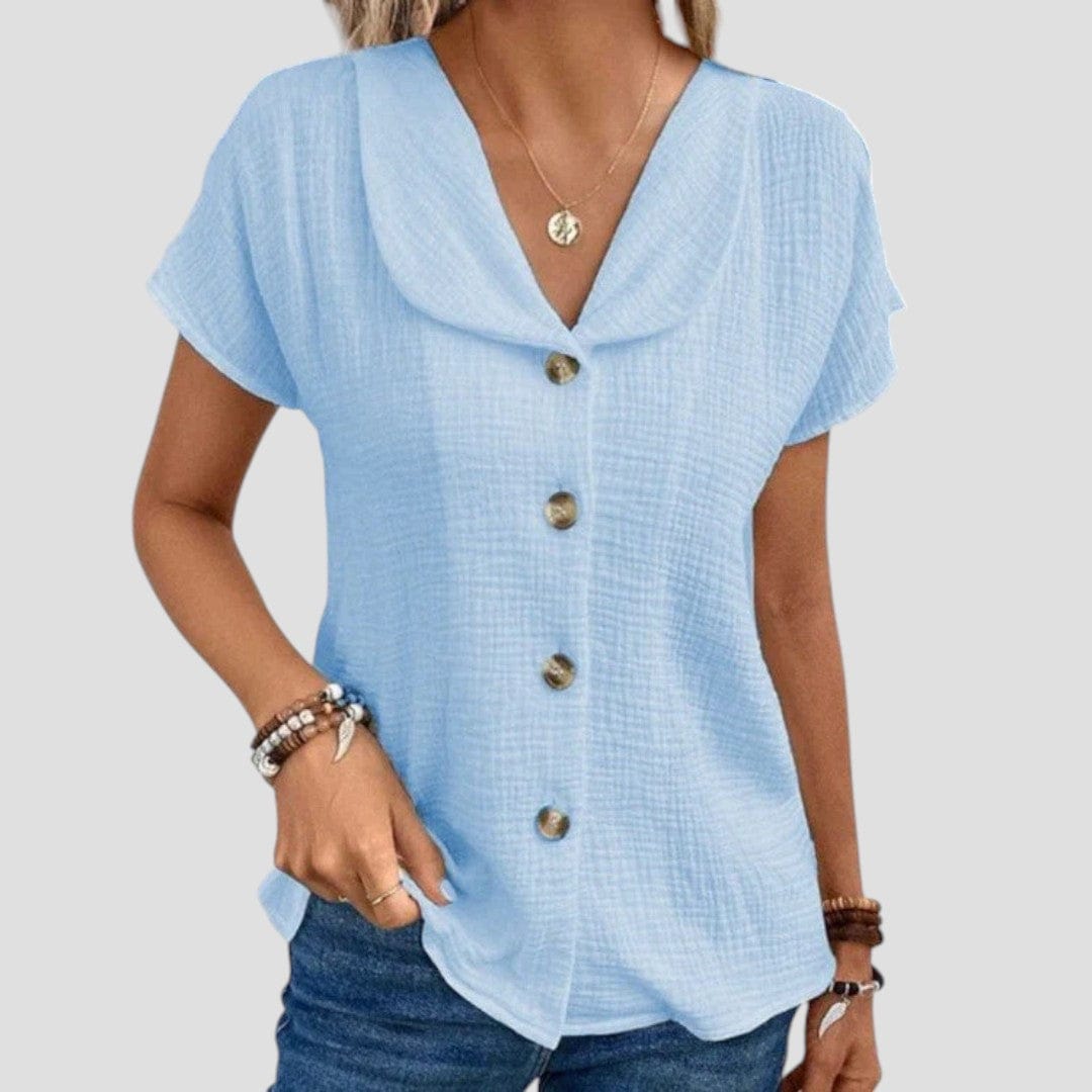 Elani – Textured Cotton Button Blouse