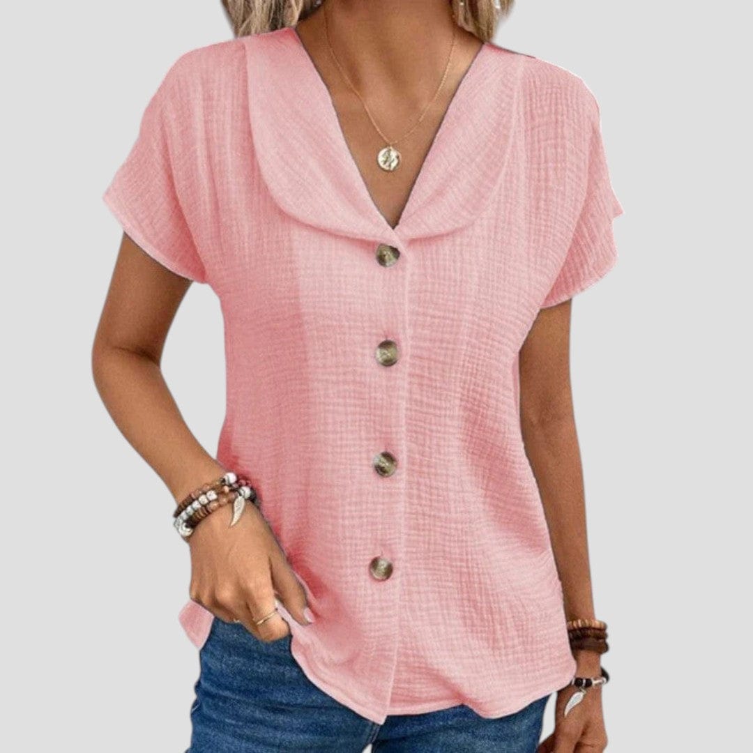 Elani – Textured Cotton Button Blouse