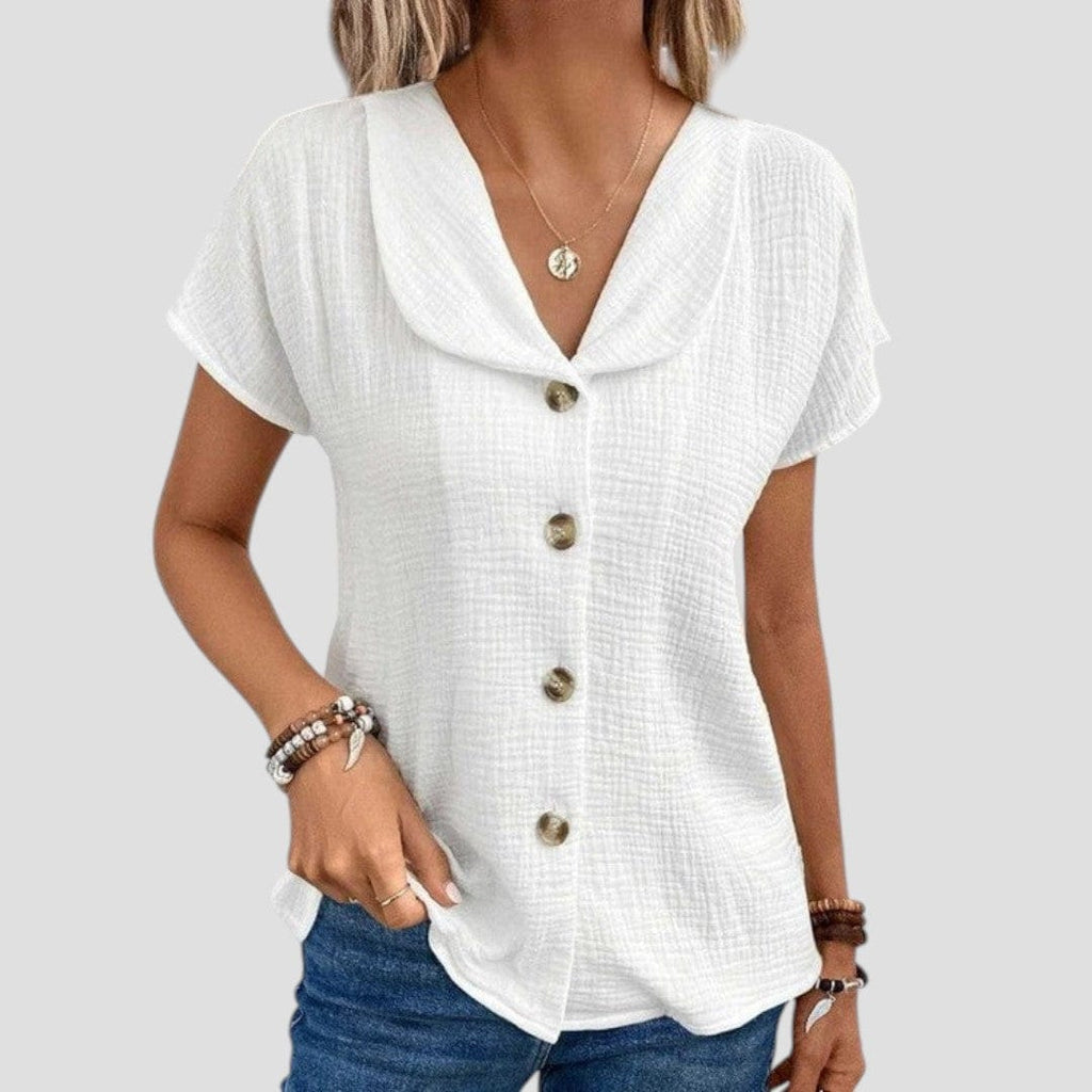 Elani – Textured Cotton Button Blouse