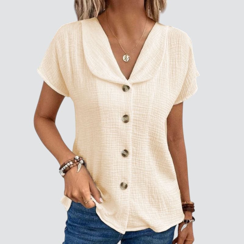 Elani – Textured Cotton Button Blouse