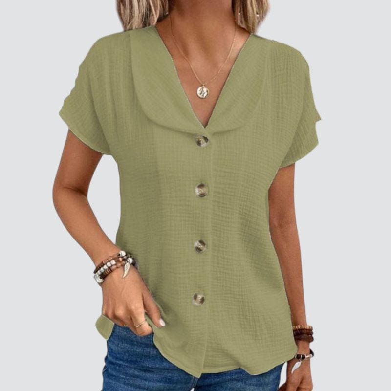 Elani – Textured Cotton Button Blouse